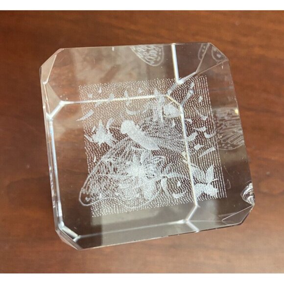 Butterflies CHIPPED 3D Laser Etched Crystal Glass Cube Paperweight 3”x 2”x2” PIC - Picture 6 of 7